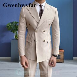 Men's Suits Blazers Gwenhwyfar Autumn Style Fashion Design Beige Tuxedo Groom Suit Party Twopiece Handsome Prom 230915