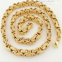 20''-40'' Fashion 18k gold plated necklace 8mm byzantine chain stainless steel Jewellery Men's necklace Pick lenght 2473