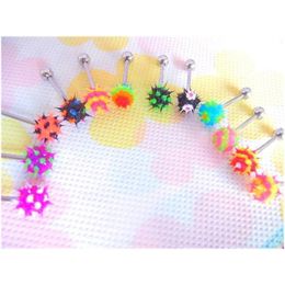 Tongue Rings Shippment Lot 50Pcs Body Jewelry -Spike Koosh Ball Ring Bar 14G Drop Delivery Dhgarden Dhyfx