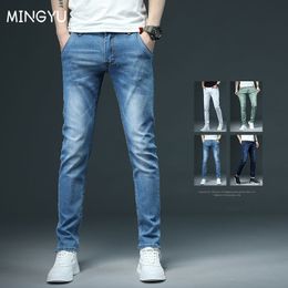 Mens Jeans Fashion Brand Clothing Solid Colour Cotton Men Skinny Stretch Casual Slim Blue HighQuality Classic Denim Trousers Male 38 230915