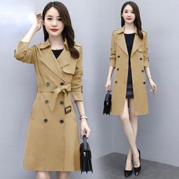 Women's Trench Coats Coat Women 2023 Autumn Casual Double Breasted Female Long Plus Size Casado Feminine Ladies Windbreaker H101