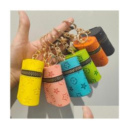 Creativity Presbyopia Car Keychain Coin Purse Pendant Charm Jewellery Keyring Holder Pu Leather Flower Grid Designer Metal Key Chain Drop Deli