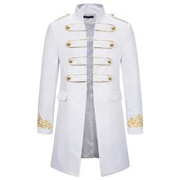 White Stand Collar Embroidery Blazer Men Military Dress Tuxedo Suit Jacket Nightclub Stage Cosplay Masculino 210904216v