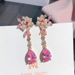 Dangle Earrings Foydjew Luxury Quality Cubic Zirconia Gold Color Pink Crystal Earring Fashion Jewelry Party Accessories Gifts