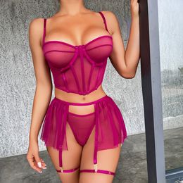 Ruffle Transparent Lingerie See Through Sexy Women's Underwear Hot Bra Without Censorship Mesh Fantasy Intimate