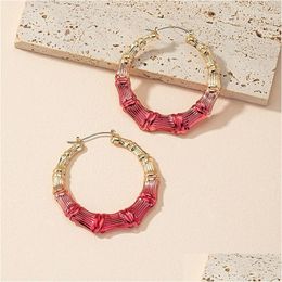 Hoop Huggie Love Colored Large Earring Earrings European And American Style Exaggerated Temperament Sweet Cool Bamboo Knot Ear Jew Dhk0G