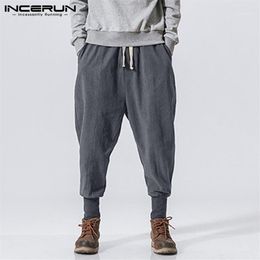 INCERUN Men Harem Pants Drawstring Cotton Joggers Solid 2020 Streetwear Drop-Crotch Trousers Men Baggy Casual Sweatpants S-5XL1333e