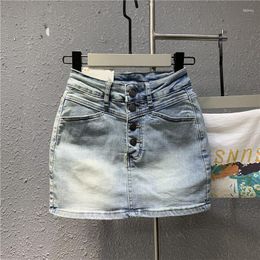 Skirts High Waisted Light Blue Elastic Tight Denim Shorts Skirt Sexy Sweet Spicy Style Half Body Wrap Buttocks A-line