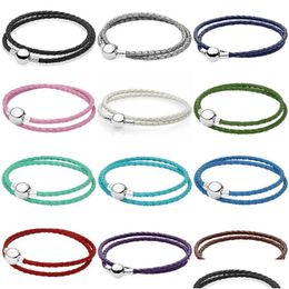 Bangle Original Genuine Leather Ball Circar Clasp Snake Chain Bracelet Fit Fashion 925 Sterling Sier Bead Charm Diy Jewelry Dhgarden Dhppc