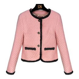 2023 Pink Contrast Colour Contrast Trim Jacket Long Sleeve Round Neck Tweed Buttons Single-Breasted Jackets Coat Short Outwear D3S158230