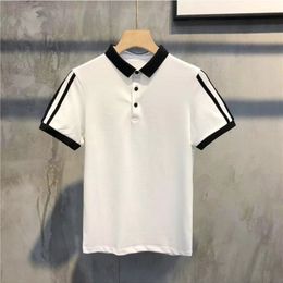 Men's Polos Summer Men's White Polo Shirt Short Sleeve Striped Patchwork T-shirts Men Casual Golf Sports Tee Shirt 230915