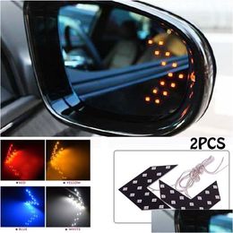 Turn Brake Light 2Pcs/Lot 14 Led Arrow Car Rear View Mirror Indicator Drl Signal Lights Warnning Safety Day Lighting Mobiles Acces Dhmjg