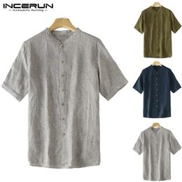 Plus Size S-5XL Fashion Plain Shirts Mens Dress Man Clothing Summer Tee Tops Short Sleeve Loose Fit Button Down Camisa Hombre274Z