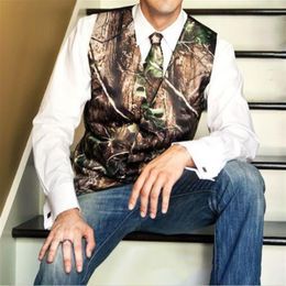 Country Farm Camo Print Wedding Vests Slim Fit Groom Vest Men Suit Goomsmen Vests Wedding Suit for Men Vest Tie Plus Size Camoufla2326