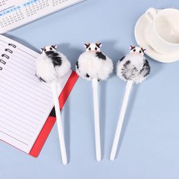 Cute Fur Ball Gel Pen Plush Cow Black Ink Signature Pens Korean Stationery For Girls Gifts