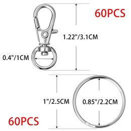 120pcs Swivel Lanyard Snap Hook Metal Lobster Clasp with Key Rings DIY Keyring Jewelry Keychain Key Chain Accessories Silver Color2553