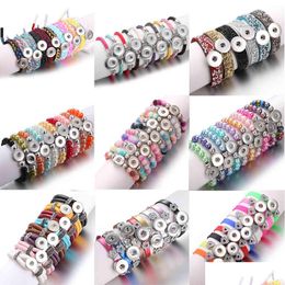 Chain 10Pcs/Lot Jewellery S 10Mm Beads Leather 18Mm Button Handmade Elastic Snap Bracelet For Women Drop Delivery Bracelets Dhgarden Dhrcf