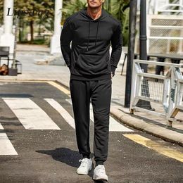 Mens Tracksuits Fashion Men Hoodie Two Piece Sets Fall Casual Pleated Sleeve Hoodies And Pants Suits Clothing Streetwear Outfits 230915