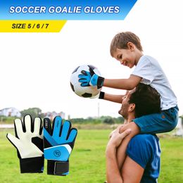 Sports Gloves Kids Soccer Goalie Gloves 5/6/7 Size Latex Children Football Goalkeeper Gloves Anti-Slip Youth Sports Full Finger Protection 230915