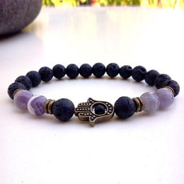 SN0293 Mens Amethyst Bracelet Lava Stone Jewellery Hamsa bracelet fancy Hamsa bracelet Unisex bracelet 251j