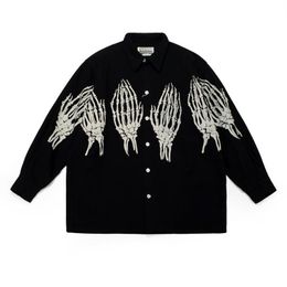 Men's Casual Shirts 2021 Men Luxurious Jean Skull Hand Fashion Cotton Shirt High Pocket Long-sleeves S 2XL #A222303u