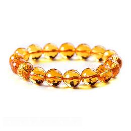 Charm Bracelets Genuine Natural Yellow Citrine Clear Round Beads Cut Bracelet Women Men Crystal Gemstone Wealthy 8Mm 10Mm 12 Dhgarden Dhdap