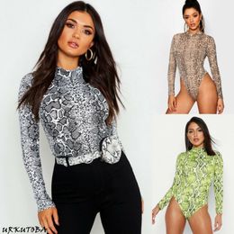 Womens Jumpsuits Rompers Brand Women Long Sleeve Turtleneck Bodycon Slim Romper Tops Snake Skin Print Clubwear Party Jumpsuit Leotard Outwear 230915