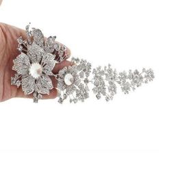 7 5 Inch Extra Large Vintage Rhodium Silver Plated Clear Rhinestone Bridal Brooches Women Party Pins273R