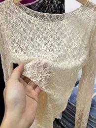 Women's Blouses Sexy See Through Blouse Women Elegant Lace Tops Female Korean Sweet Transparent Lady Autumn Casual Long Sleeve Smock