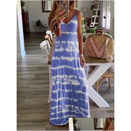 Basic Casual Dresses Women Summer Maxi Dress Floor Length New Print Sling Boho Plus Size S-5Xl Female Sun Beach Robe Femme1 Drop Deliv Dh0Lj