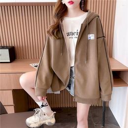 Women's Hoodies Casual Women Autumn Winter Trendy Plush Thicken Hooded Jacket Loose Solid Color Zip Up Hoodie Aesthetic Coat Y2k Clothes