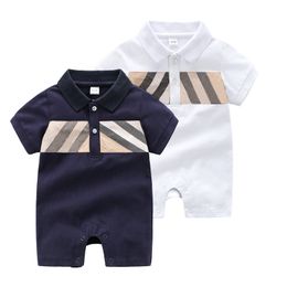 New arrival Summer fashion brand style newborn baby clothes pure cotton short-sleeved plaid striped baby boy and girl romper