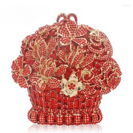 Evening Bags Luxury Gold Rhinestone Flower Basket Shape Diamond Clutch Purses For Women Wedding Prom Party Bag