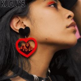 Trendy Jewelry Acrylic Fire Red Heart Large Earrings for Womens Pendientes Flame Drop Earring Oorbellen Brincos2259