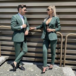 Men's Suits Blazers Couples Matching Clothing Set Mens Same Green Striped For Wedding Formal WearDaily Street Casual 2023 Blazer Pants 230915