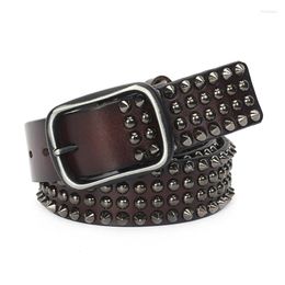 Belts Men's Fashion Punk Goth Genuine Leather Studded Belt Pin Buckle Rivets Women Stylish Waistband Brand Designer Stage Leash