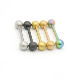 Tongue Rings Frosted Bar Fancy Straight Nipple Industrial Earring Barbell Dl Polish Ball Surgical Steel 14G 16Mm Body Pierci Dhgarden Dhb4C