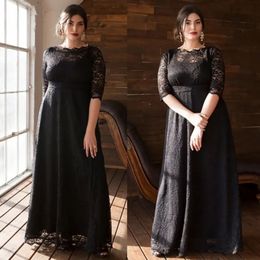 Plus Size Special Occasion Dresses Black Evening Dresses Lace Prom Party Gown A Line O-Neck With Half Sleeve Zipper Lace Up New Custom