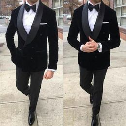 Men's Suits & Blazers Black Velvet Prom Men For Wedding Shawl Lapel Plus Size Groom Tuxedos 2Piece Smoking Jacket Slim Fit Te263y