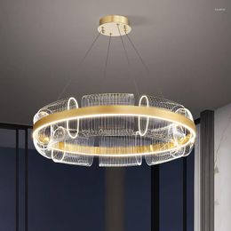 Pendant Lamps Modern Acrylic Lamp Golden Stainless Steel Hanging Light Originality LED Chandelier For Living Room Dining Bedroom