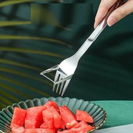 Sublimation Tools Watermelon Slicer With Fork Durable Watermelons Cutter Stainless Steel Watermelon Cutting Tool For Fruit Plate Kitchen Gadgets