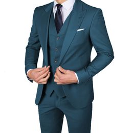 Men's Suits Blazers 2023 Fashion Teal Men 3 Pcs Groom Wear Wedding Formal Tuxedo Party Man Blazer Costume Homme Slim Fit Terno 230915