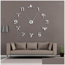 Wall Clocks Weightlifting Fitness Room Decor Diy Nt Clock Mirror Effect Powerlifting Frameless Large Gym Watch Drop Delivery Home Gard Dhwjy