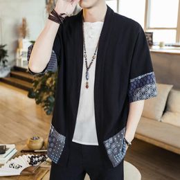 Kimono Shirt Men Chinese Streetwear Vintage Kimono Shirt Men Linen Cardigan Plus Size 5XL 2018269z