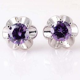 Stud Earrings High Quality Jewellery White Purple Zircon Plum Women's Fashion Fine Wholesale