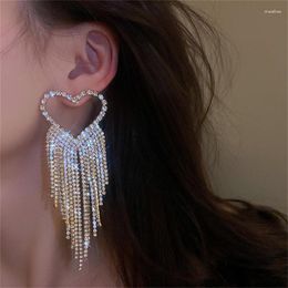 Dangle Earrings FYUAN Fashion Long Tassel Rhinestone Drop For Women Shine Gold Colour Heart Crystal Statement Jewellery