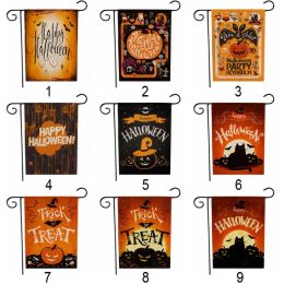 Halloween Garden Flags Double Sided Printing Pumpkin Witches Outdoor Hanging Linen Garden Flags Halloween Party Decorations 916