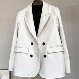 Women's Suits Genuine Leather Blazer 2023 Vintage Autumn Winter Silver Sheepskin Jacket Elegant Women Real Suit