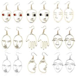 Dangle & Chandelier Fashion Pierced Face Earrings Personality Exaggerated Girl Metal Silhouette Student Daily Jewellery Gift251c