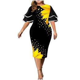 Plus Size Dresses Dress Elegant Green Geometric Print Birthday Party 2022 Banquet O Neck Lady For Drop Delivery Apparel Womens Dh9Bh